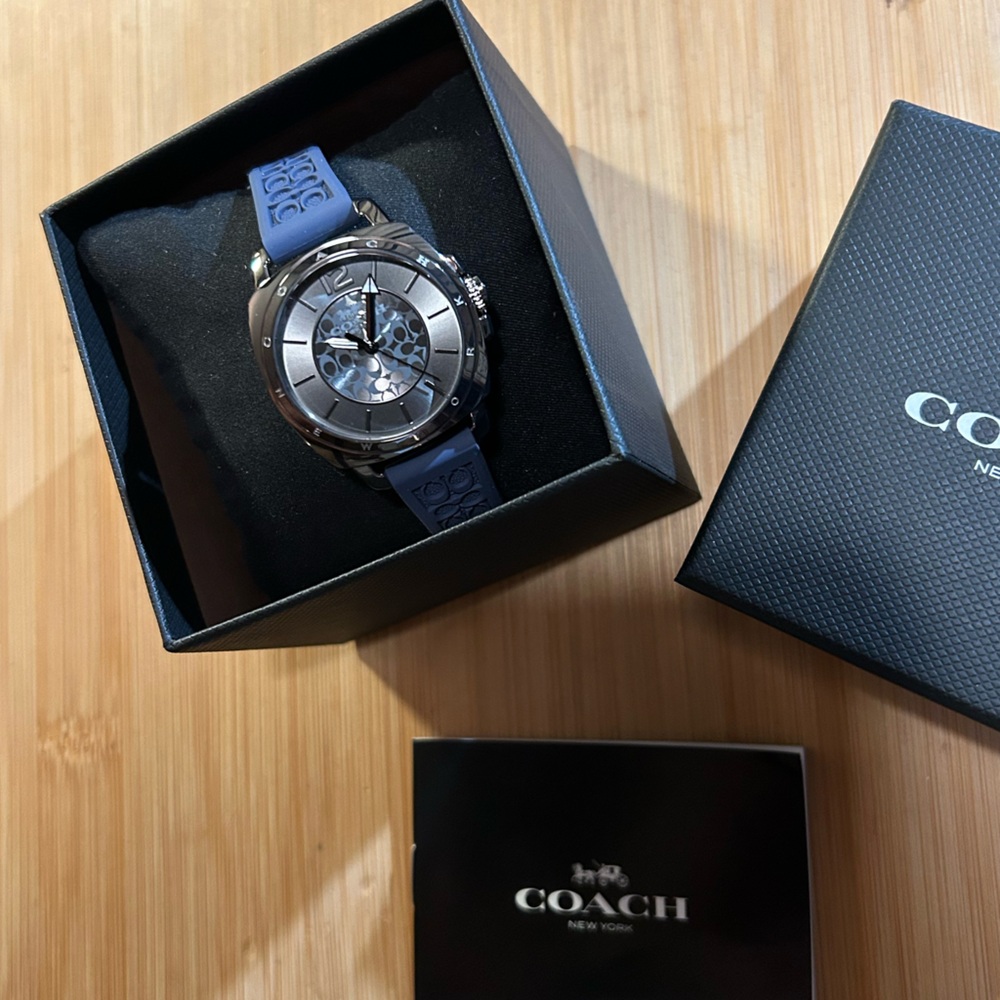 Coach Boyfriend Watch With 34mm Gunmetal Grey Face & Blue Silicone Band - Picture 7 of 8